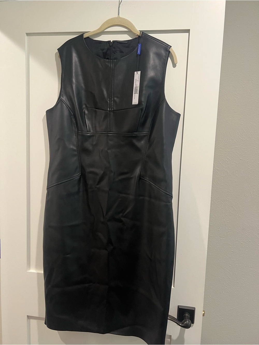Elie Tahari Black Faux Leather Sleeveless Midi Dress